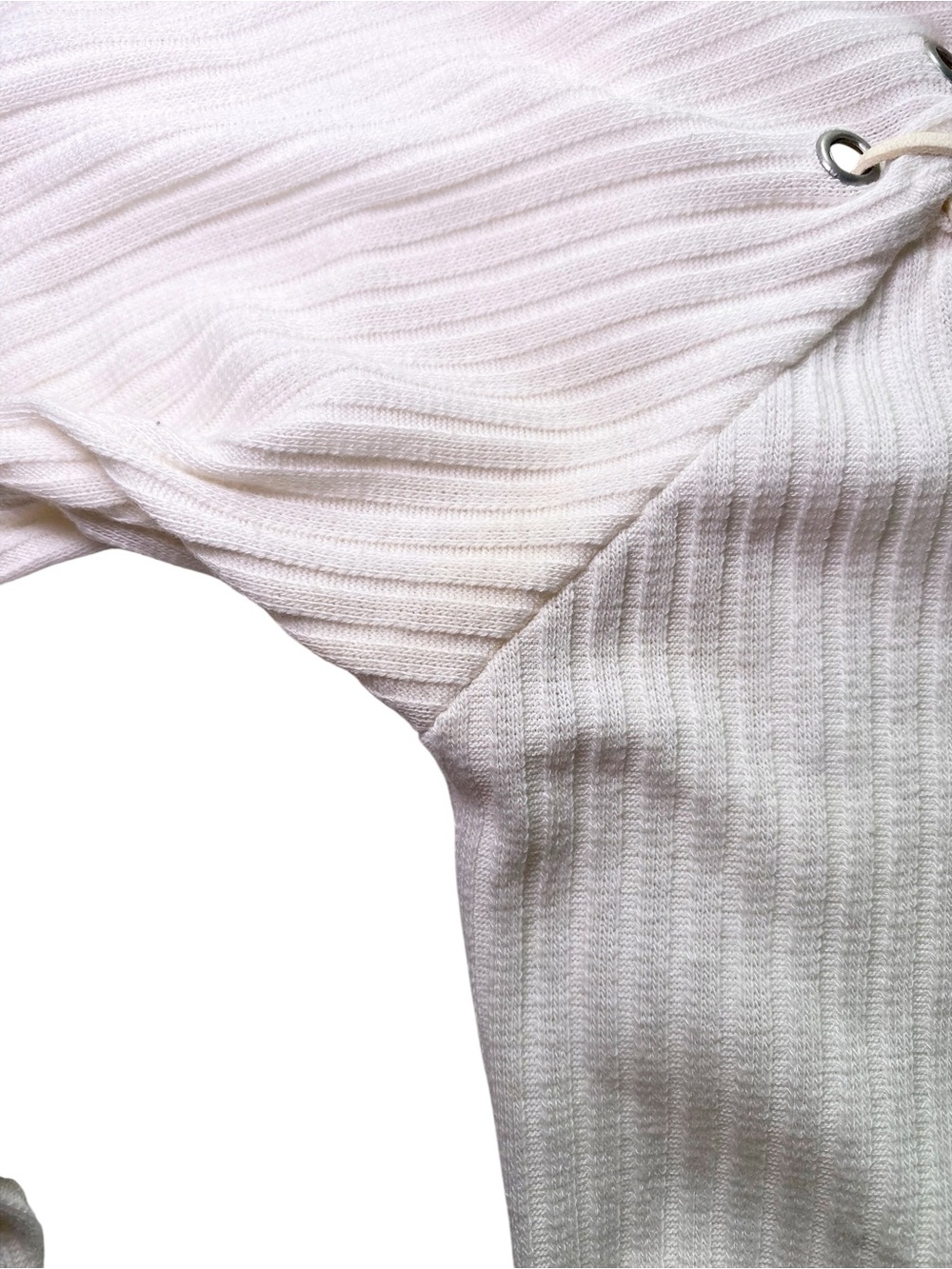 Poof Cream Ribbed Lace-Up Shoulder Turtleneck Size Small - Picture 14 of 15